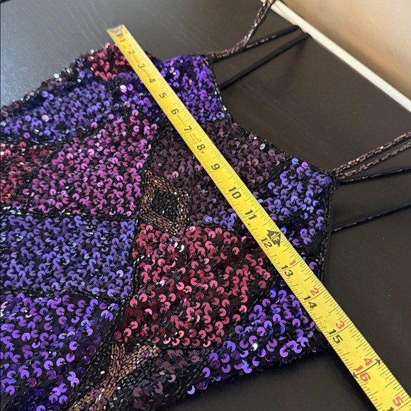 Vintage Black Tie Oleg Cassini Shades of Purple & Black Sequin Mini Dress 4 - Picture 12 of 17